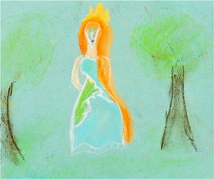 孩子,绘画,公主,树林