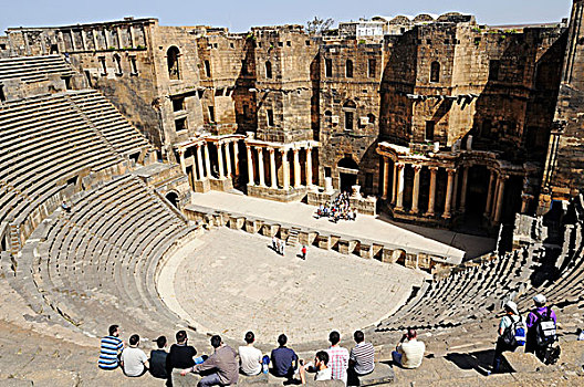 礼堂,罗马,剧院,黑色,玄武岩,石头,波斯拉,叙利亚,亚洲