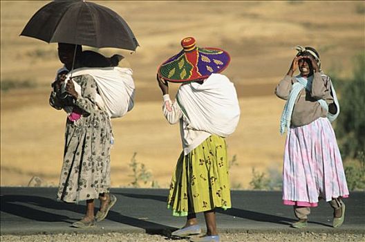 北方,埃塞俄比亚,三个女人,走,途中