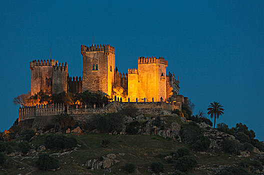 城堡,黄昏,科多巴省,安达卢西亚,西班牙,欧洲