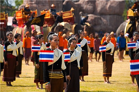 苏林,泰国人,舞者,旗帜,大象