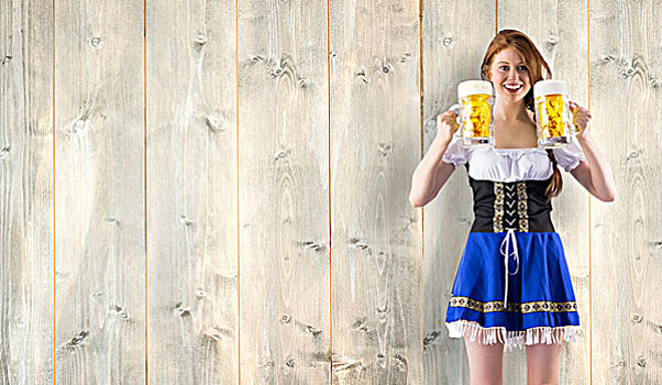 合成效果,图像,女孩,拿着,罐,啤酒,苍白,厚木板
