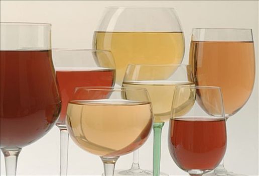 玻璃杯,白色,红色,玫瑰葡萄酒,灰色背景