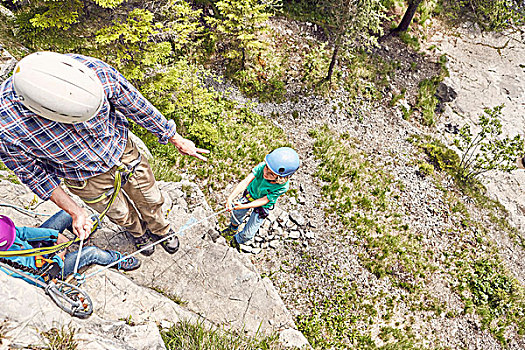 父亲,孩子,攀岩,埃尔瓦尔德,提洛尔,奥地利
