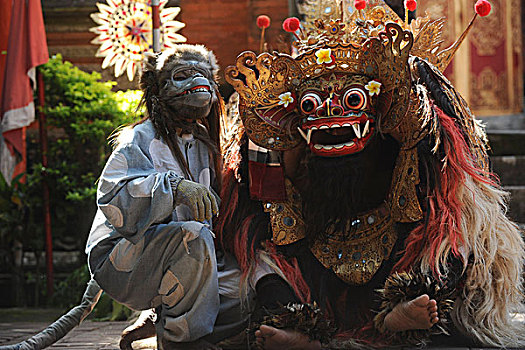 印度尼西亚,巴厘岛,登巴萨,舞者,展示,跳舞,争斗,邪恶