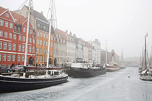 纽哈温运河,冬天,港口,哥本哈根,丹麦,欧洲