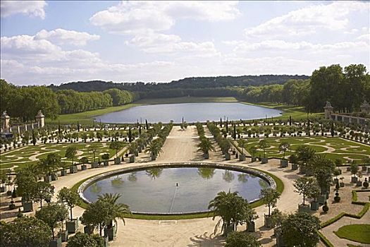 俯拍,水塘,正规花园,凡尔赛宫,法国