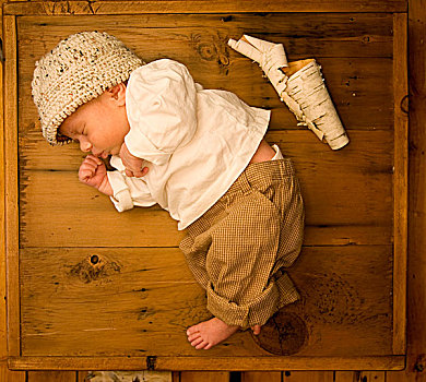 婴儿,卧,睡觉,木盒,卷,白色,树皮,旁侧