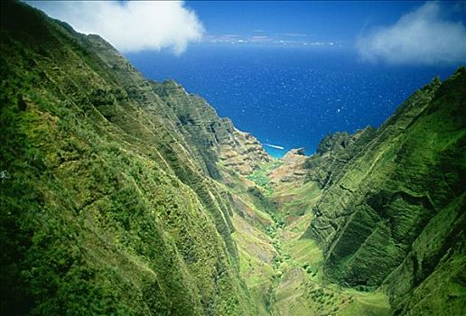 夏威夷,考艾岛,俯视,拿帕里海岸,海岸线,海洋