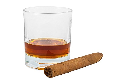 玻璃杯,威士忌,雪茄
