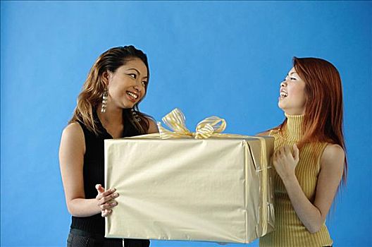两个女人,大,礼盒,微笑