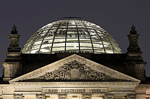 玻璃,圆顶,德国国会大厦,议会,夜晚,柏林,德国,欧洲