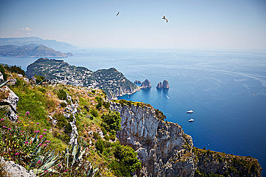 风景,海洋,俯视,峻岸,石头,山,自然,陡峭,卡普里岛,蓝色,意大利
