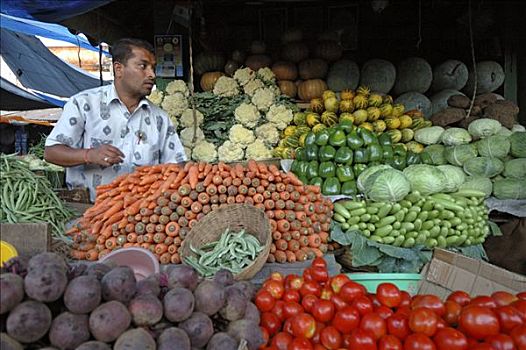 摊贩,货摊,菜市场,迈索尔,印度,南亚