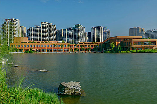 湖南省长沙西湖公园,文化园,－水景,湖光秋色,石头,水