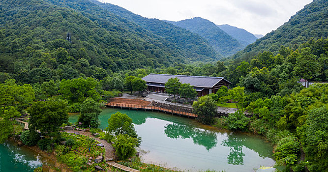 杭州富阳区黄公望隐居地纪念馆航拍