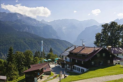 旅店,靠近,山峦,阿尔卑斯山,上巴伐利亚,德国