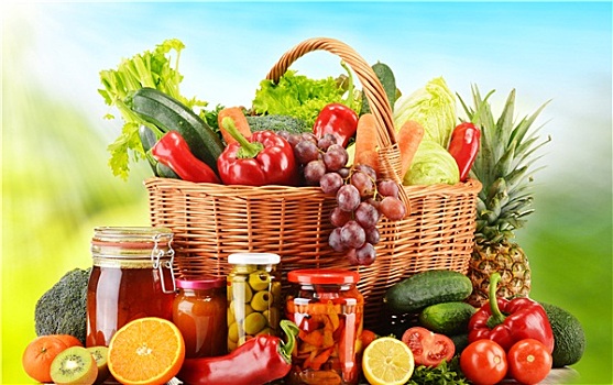 柳条篮,新鲜,有机,蔬菜,均衡饮食