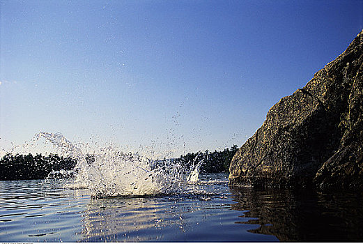 溅,水,石头,贝尔格莱德湖区,缅因,美国