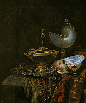 静物,碗,鹦鹉螺,杯子,玻璃,高脚杯,果盘,艺术家