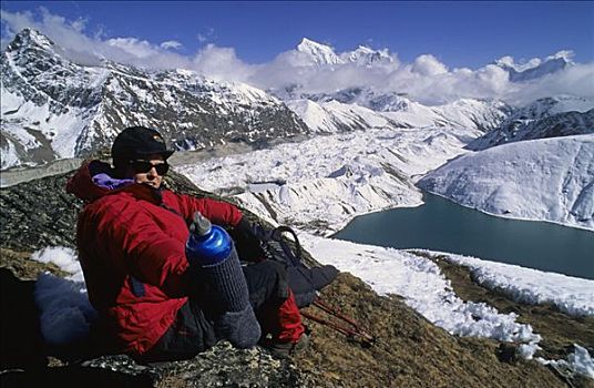女人,休息,攀登,尼泊尔
