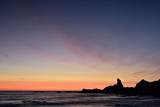 岩石海岸,晚上,亮光,日落,大西洋海岸,码头,德文郡,英国,欧洲