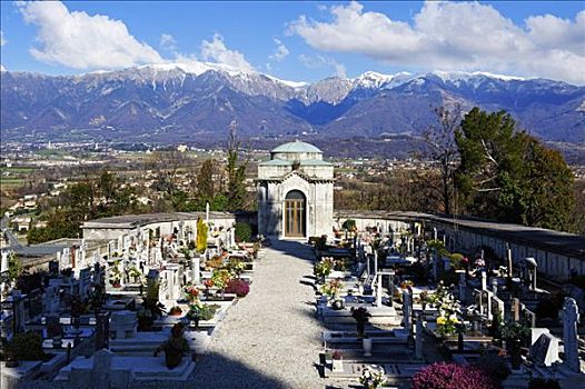 墓地,正面,阿尔卑斯山,维琴察,威尼托,意大利,欧洲