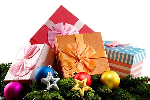 彩色,礼盒,圣诞树,隔绝,白色背景