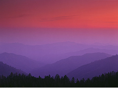风景,黄昏,国王峡谷,国家公园,加利福尼亚,美国