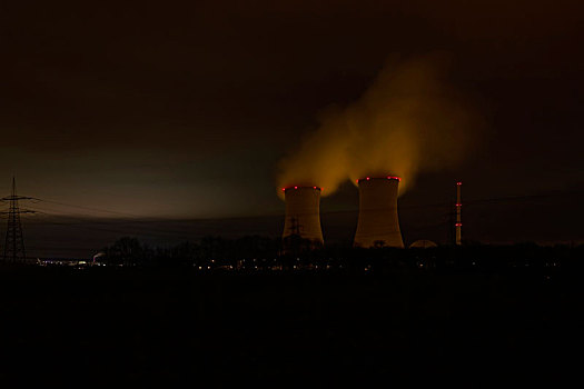 格拉芙莱茵费德,核电站,夜晚,地区,弗兰克尼亚,巴伐利亚,德国