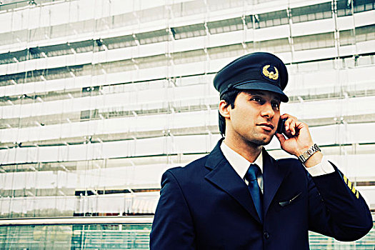 飞行员,交谈,手机,机场