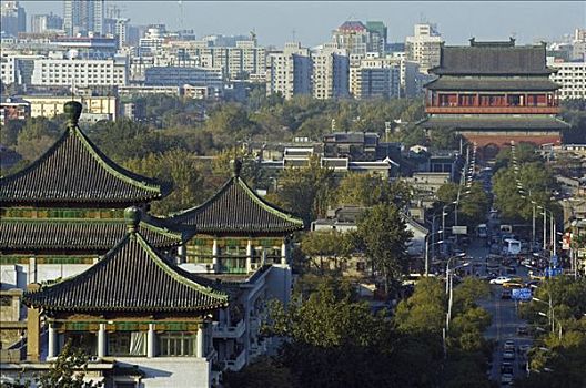 中国,北京,庙宇,建筑,景山,公园,俯视,鼓,塔,远景