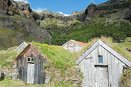 老,草皮,屋顶,下面,山坡,冰岛,斯堪的纳维亚,北欧,欧洲