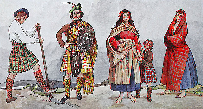 人,传统服装,时尚,服饰,衣服,19世纪,苏格兰,插画