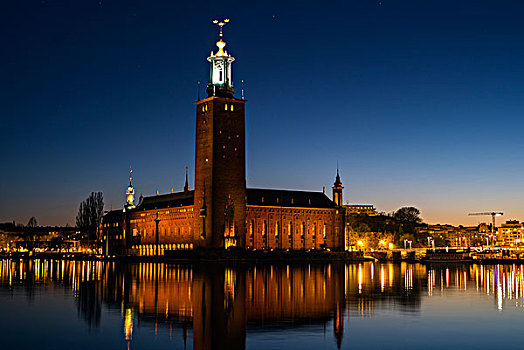 斯德哥尔摩,市政厅,黄昏,瑞典