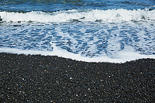海洋,水,汹涌,黑沙,海滩,西部,岸边,夏威夷大岛,夏威夷,美国
