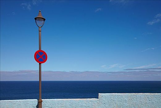 蓝色,墙,灯笼,交通标志,大西洋,特内里费岛,西班牙