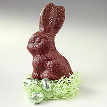 巧克力复活节兔子,坐在,装饰