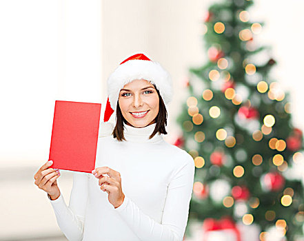 圣诞节,圣诞,人,广告,销售,概念,高兴,女人,圣诞老人,帽子,留白,红牌
