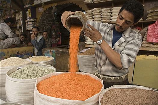 露天市场,市场,调味品,豆类,也门,中东