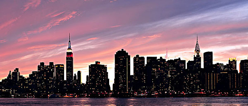纽约,曼哈顿,日落,全景