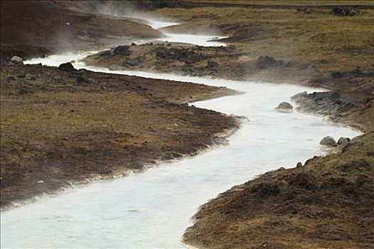 小溪,热,水,地热发电站,靠近,火山,冰岛