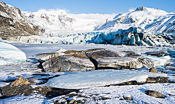 冰河,瓦特纳冰川,国家公园,冬天,顶峰,风景,上方,冰冻,结冰,湖,融化,正面,冰岛,大幅,尺寸