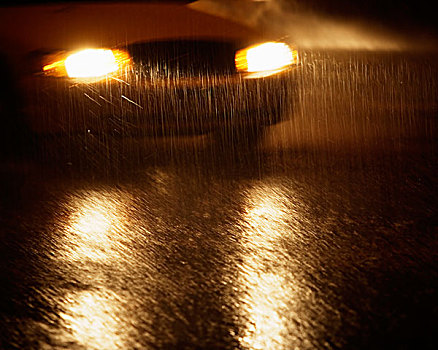 出租车,前灯,夜晚,雨