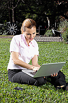 职业女性,笔记本电脑,公园