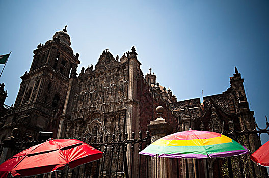 阳伞,正面,城市教堂,墨西哥城,墨西哥