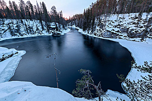 雪,木头,框架,结冰,蓝色,黃昏,拉普兰,区域,芬兰,欧洲
