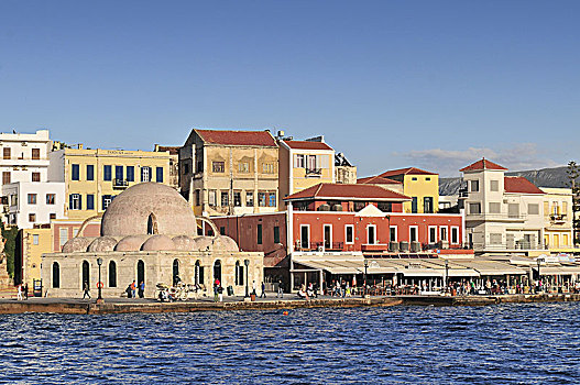 风景,上方,威尼斯人,港口,清真寺,哈尼亚,区域,克里特岛,希腊群岛,希腊,欧洲