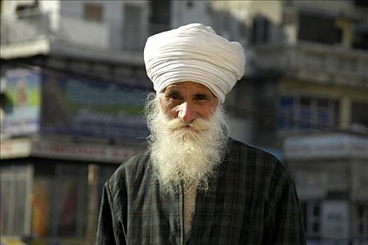 老,印度,男人,穿,白色,缠头巾,胡须,德里,北方邦,亚洲