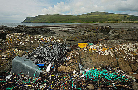海景,塑料制品,垃圾,岸边